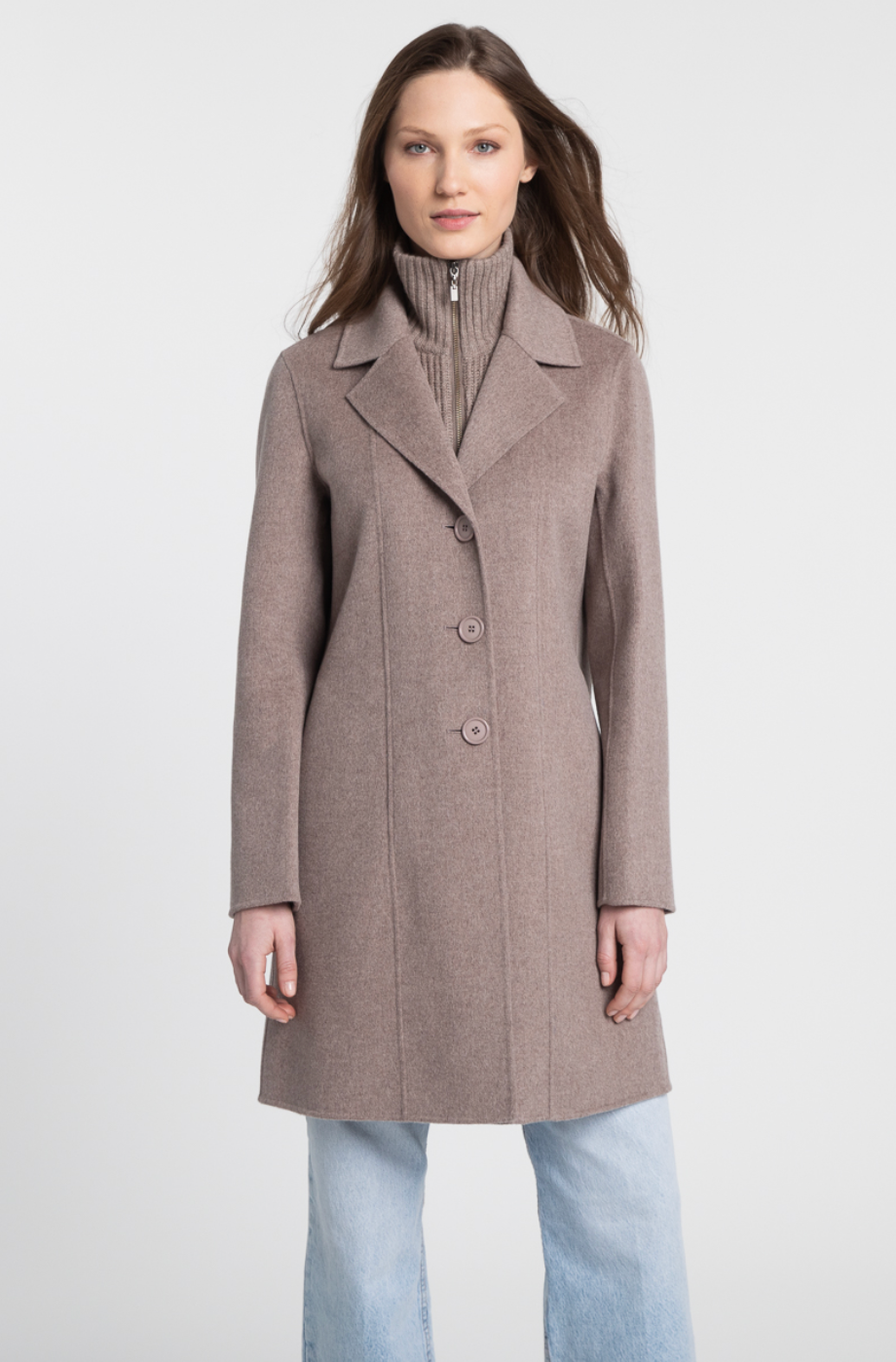 Kinross Knit Insert Notch Collar Coat