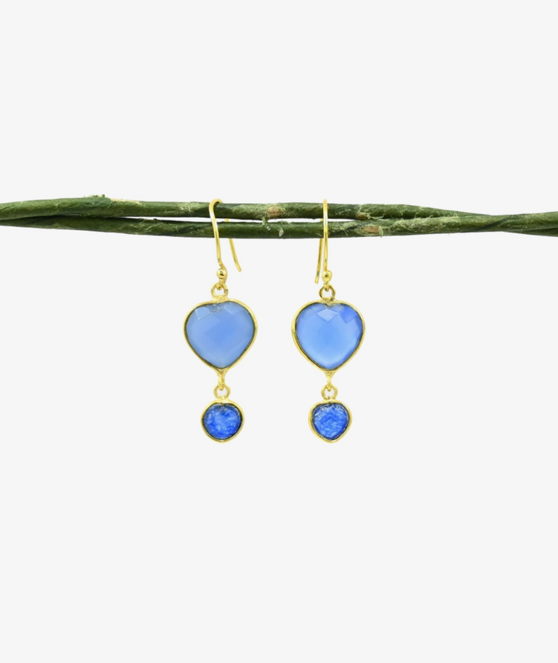 Blue Chalcedony & Jade Heart Earrings