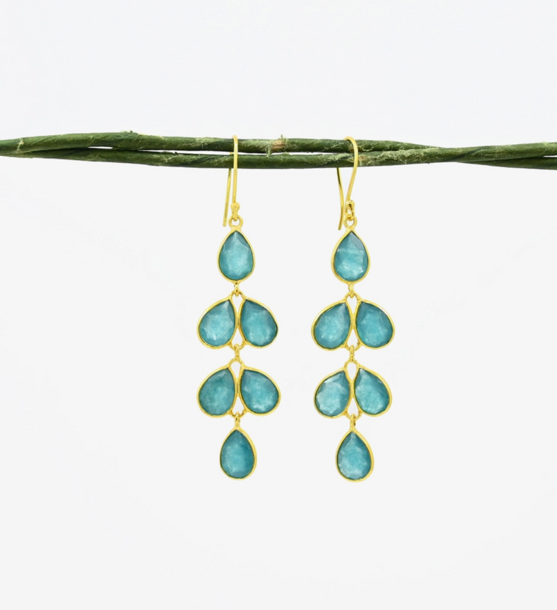 Blue Jade Long Drop Earrings
