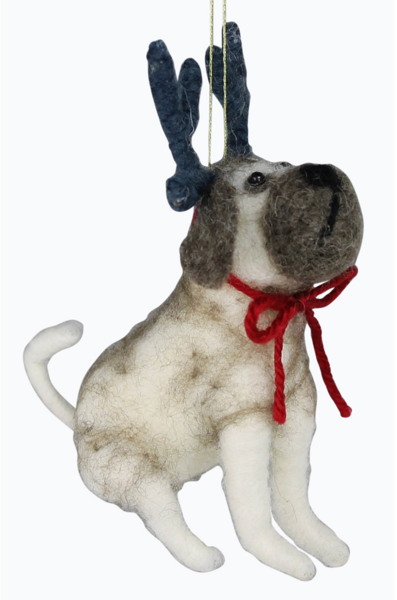 Bulldog With Antlers Ornament