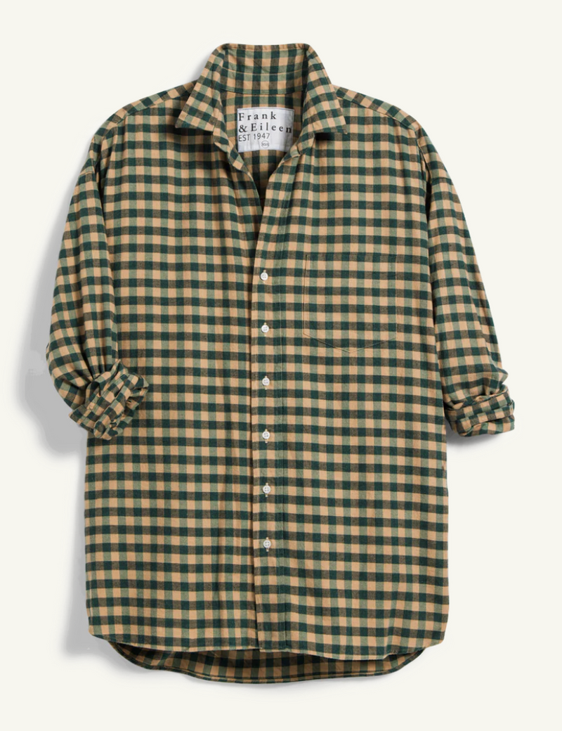 F&E Shirley Camel & Green Check Flannel