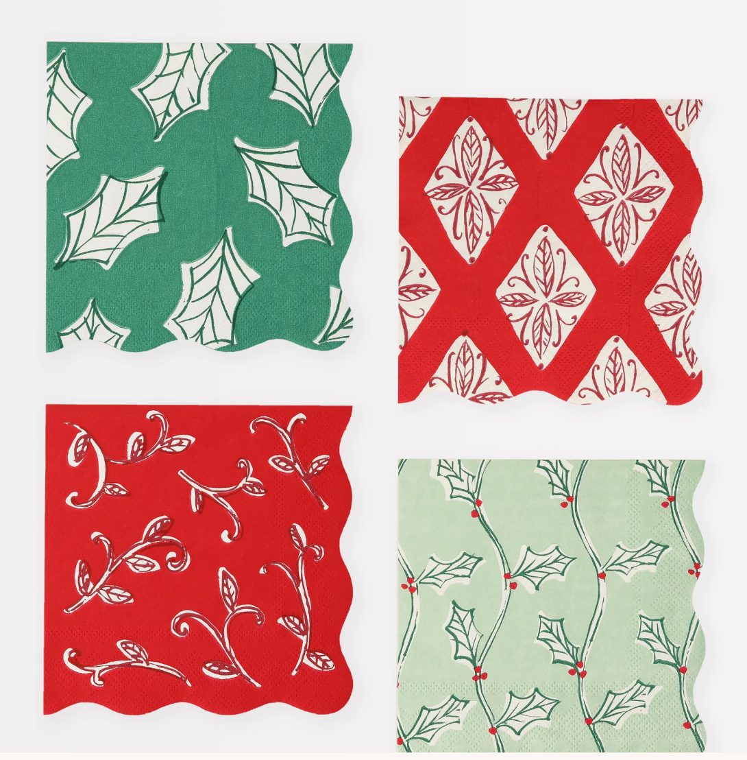 Block Print Holiday Cocktail Napkins