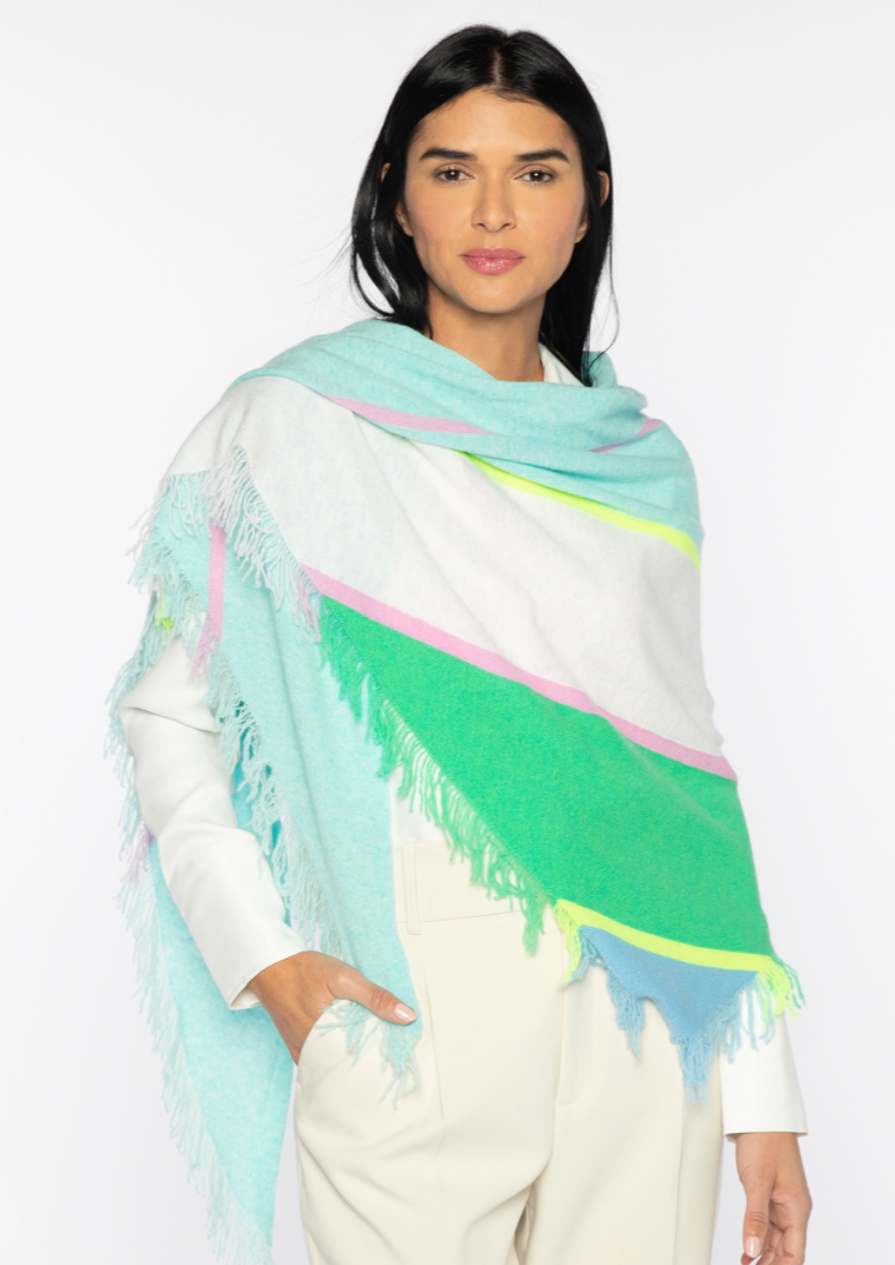 Kinross Striped Fringe Triangle Wrap