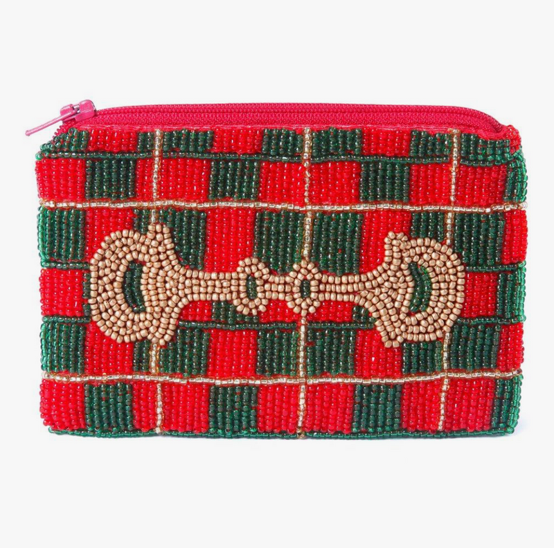 Red & Green Beaded Coin Purse
