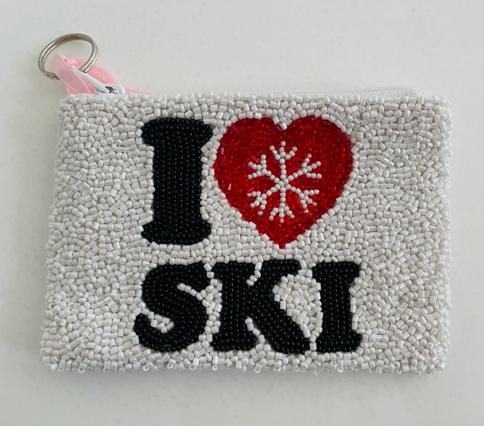 I Heart Ski Beaded Coin Purse