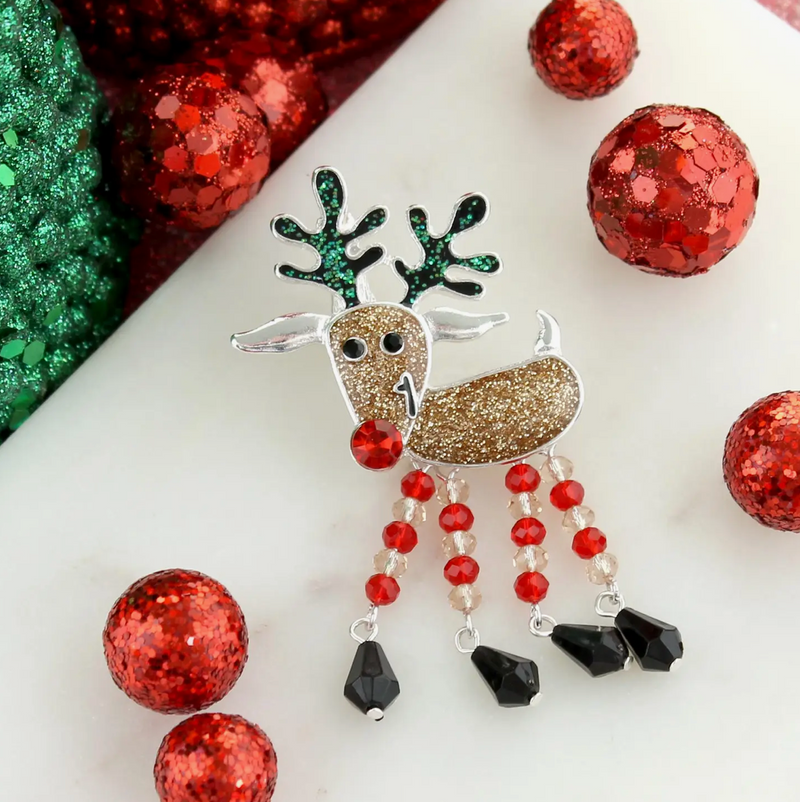 Dangle Leg Reindeer Christmas Pin