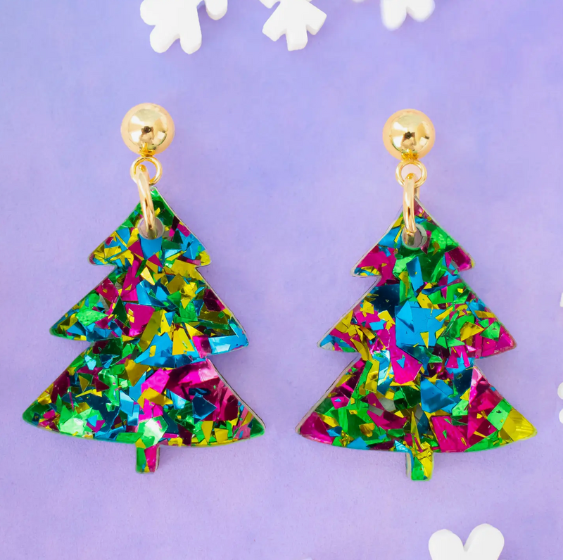 Small Glitter Christmas Tree Earrings