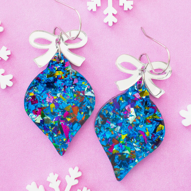 Confetti Christmas Ornament Earrings - Blue