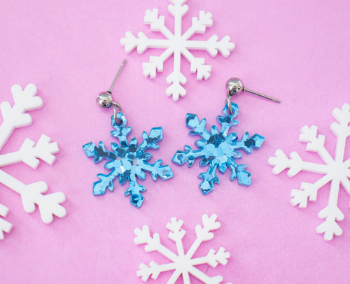 Blue Glitter Snowflake Earrings