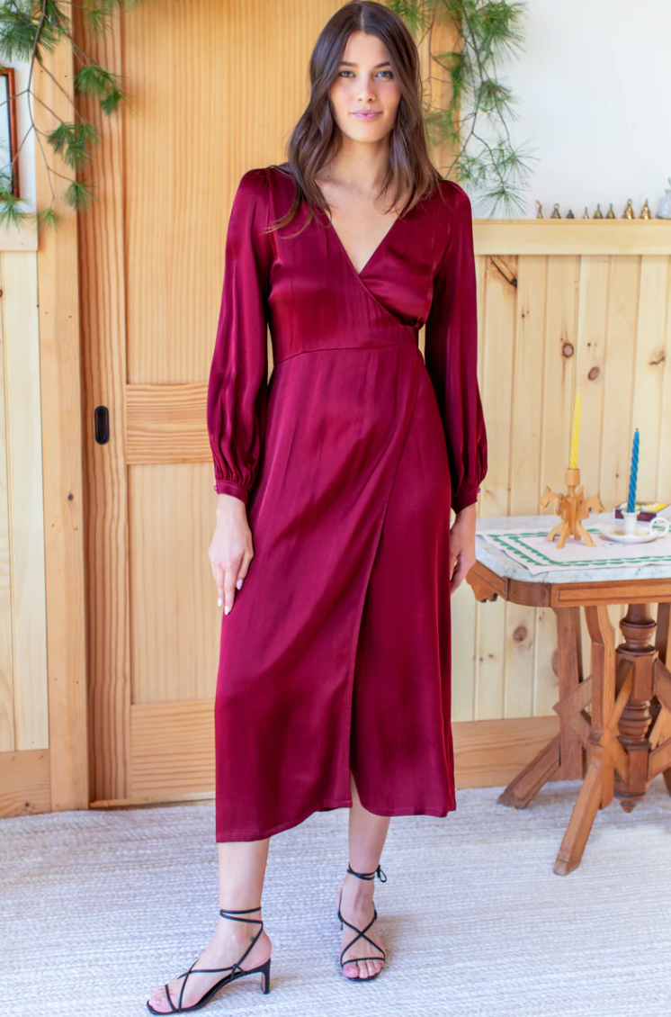 Bishop Sleeve Dress Cabernet