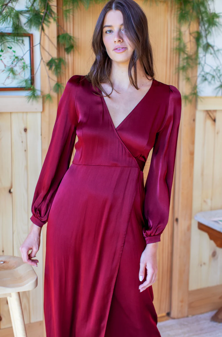 Bishop Sleeve Dress Cabernet