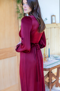Bishop Sleeve Dress Cabernet