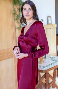 Bishop Sleeve Dress Cabernet