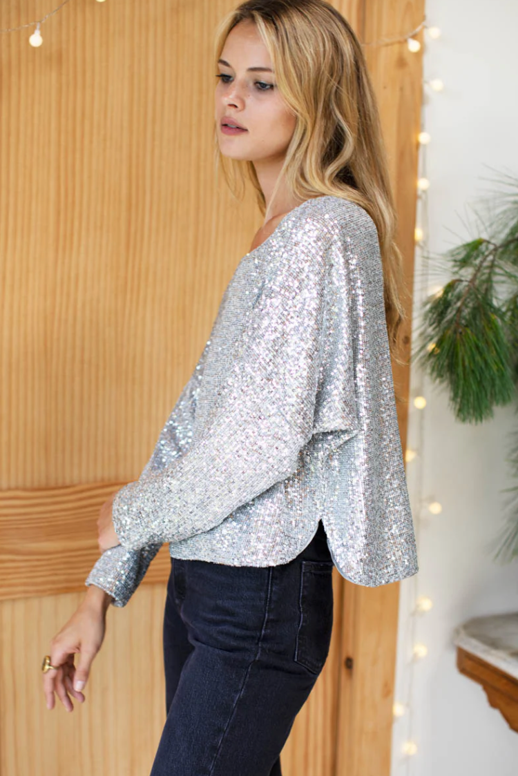 Keyhole Silver Sequin Top