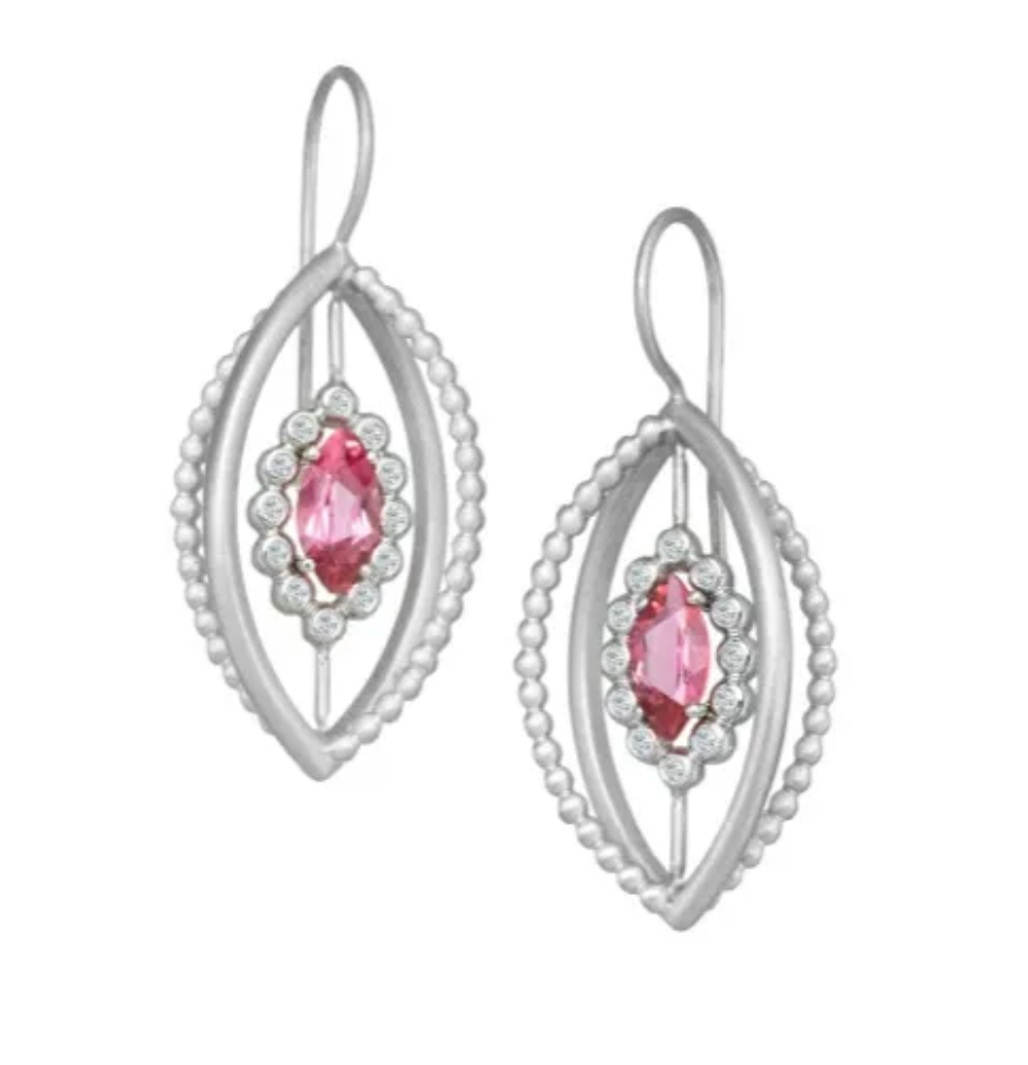 Suzy Landa Pink Tourmaline 3-D Marquis Drop Earrings