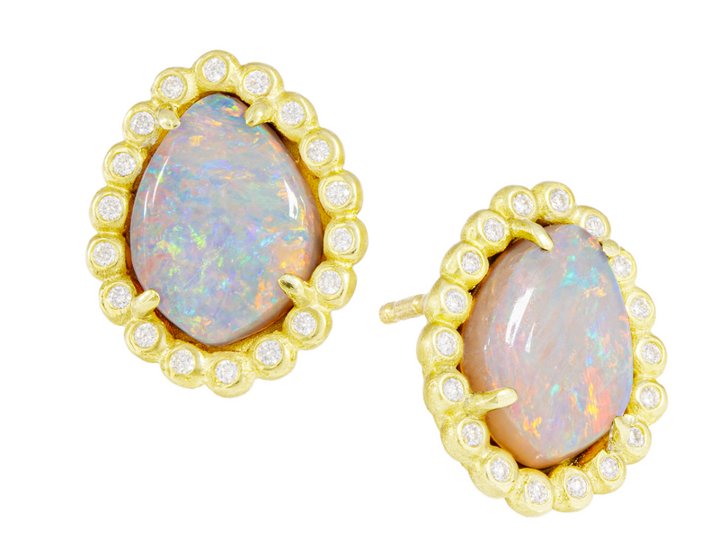 Suzy Landa Australian Boulder Opal & Diamond Stud Earrings