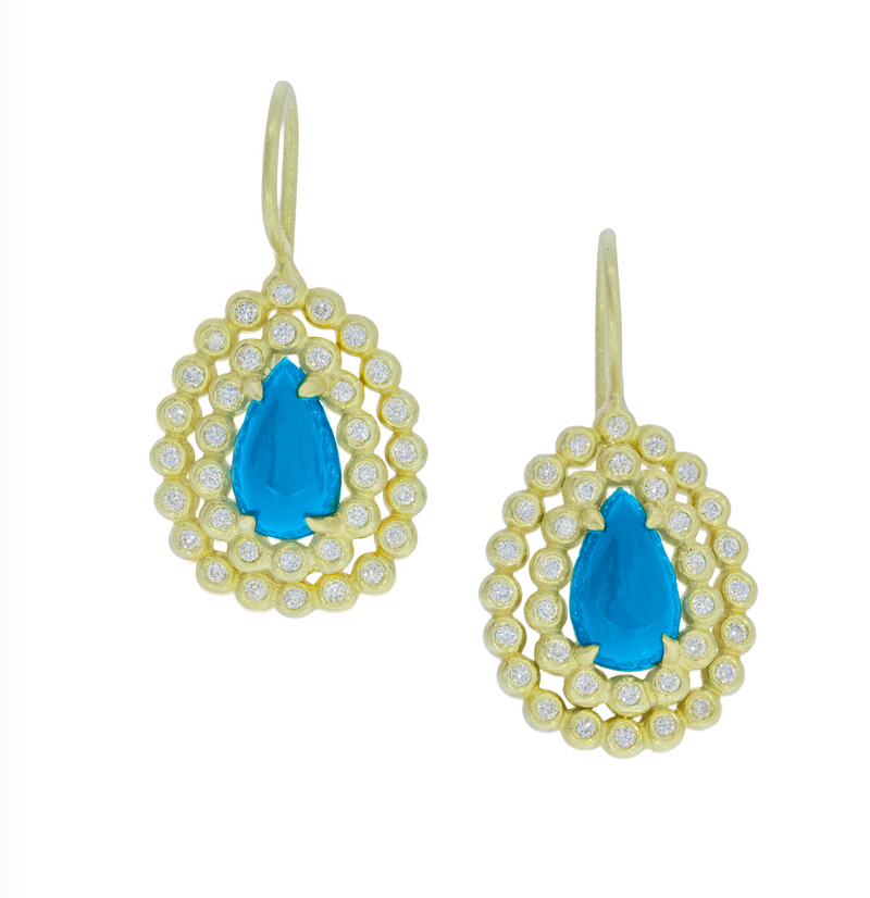 Suzy Landa Sleeping Beauty Turquoise & Diamond Earrings