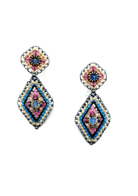Denim and Pink Post Drop Earring