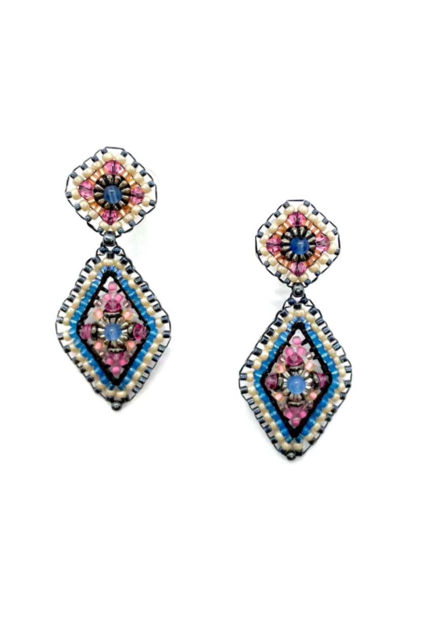 Denim and Pink Post Drop Earring