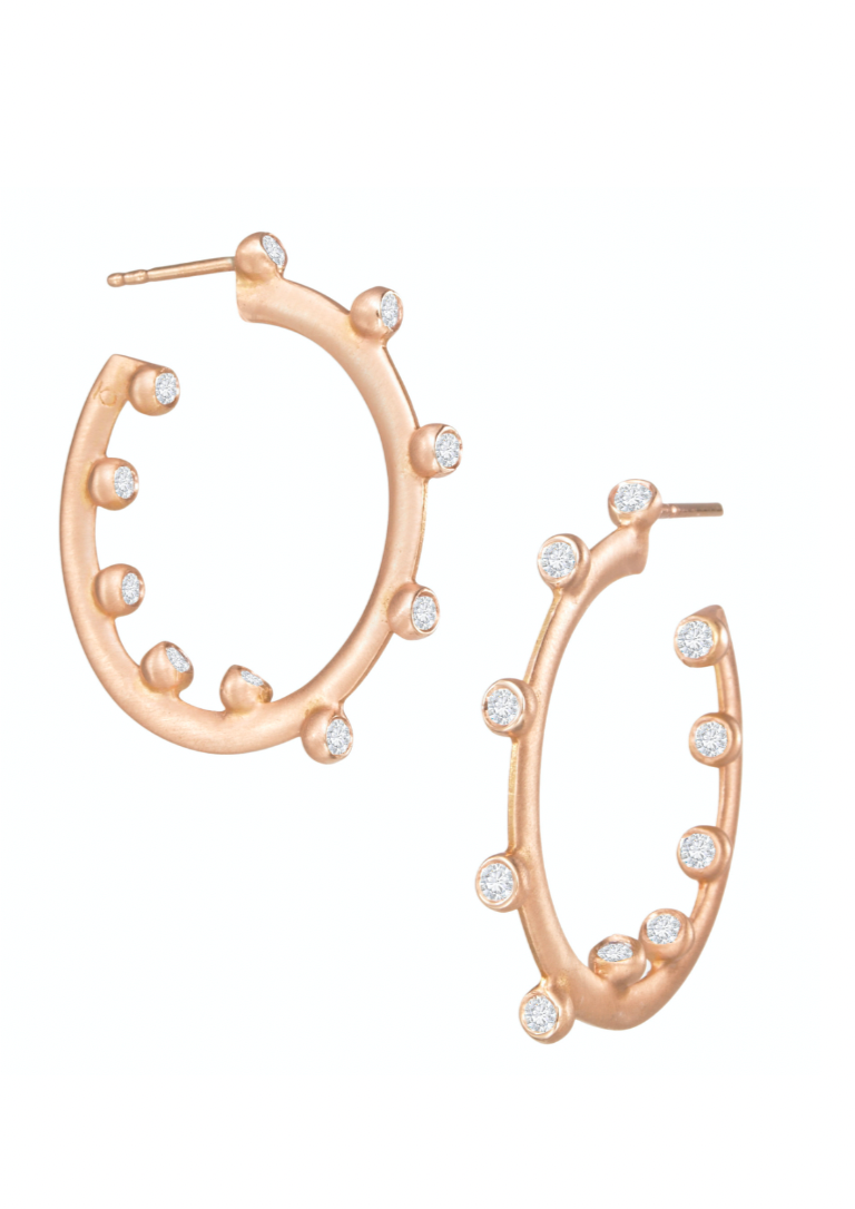 Suzy Landa Medium Rose Gold "Hoopla" Diamond Earrings