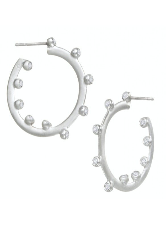 Suzy Landa Medium White Gold "Hoopla" Diamond Earrings