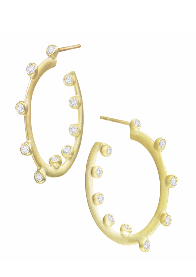 Suzy Landa Medium Yellow Gold "Hoopla" Diamond Earrings