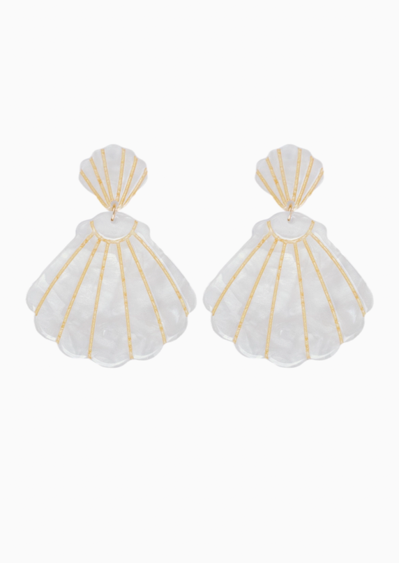 White Tortoise Double Shell Earrings