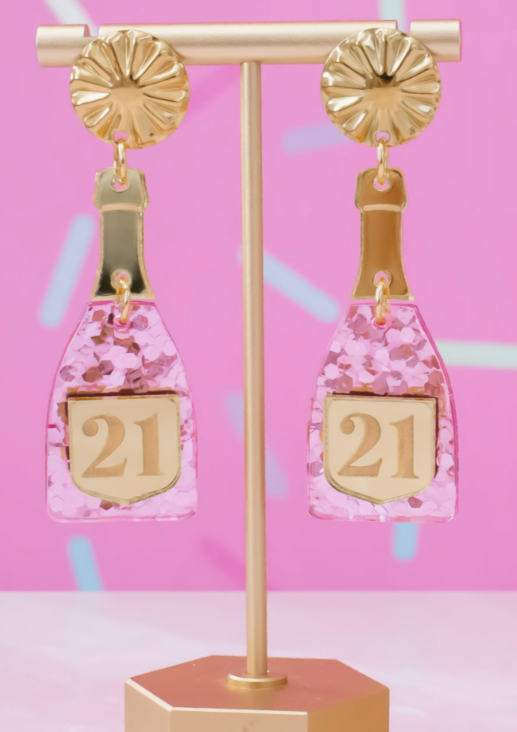 21st Champagne Bottle Earrings