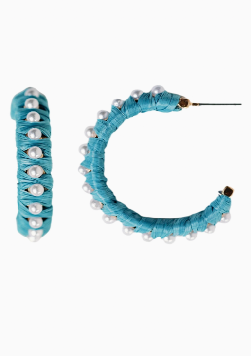 Blue Studded Pearl Hoops