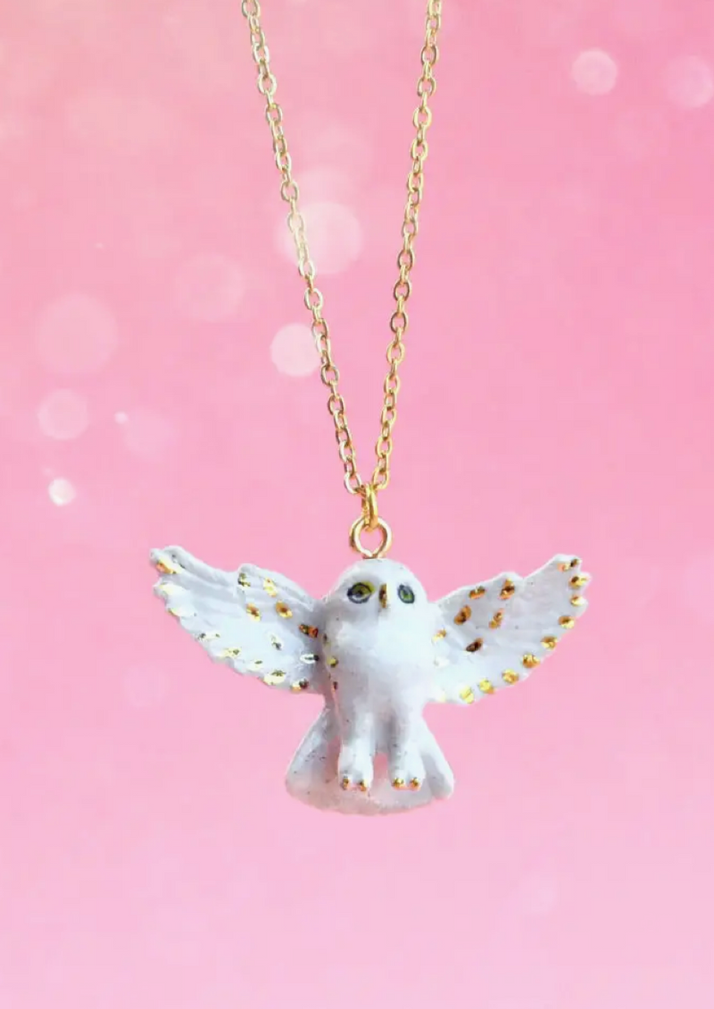 Gold & White Snowy Owl Pendant