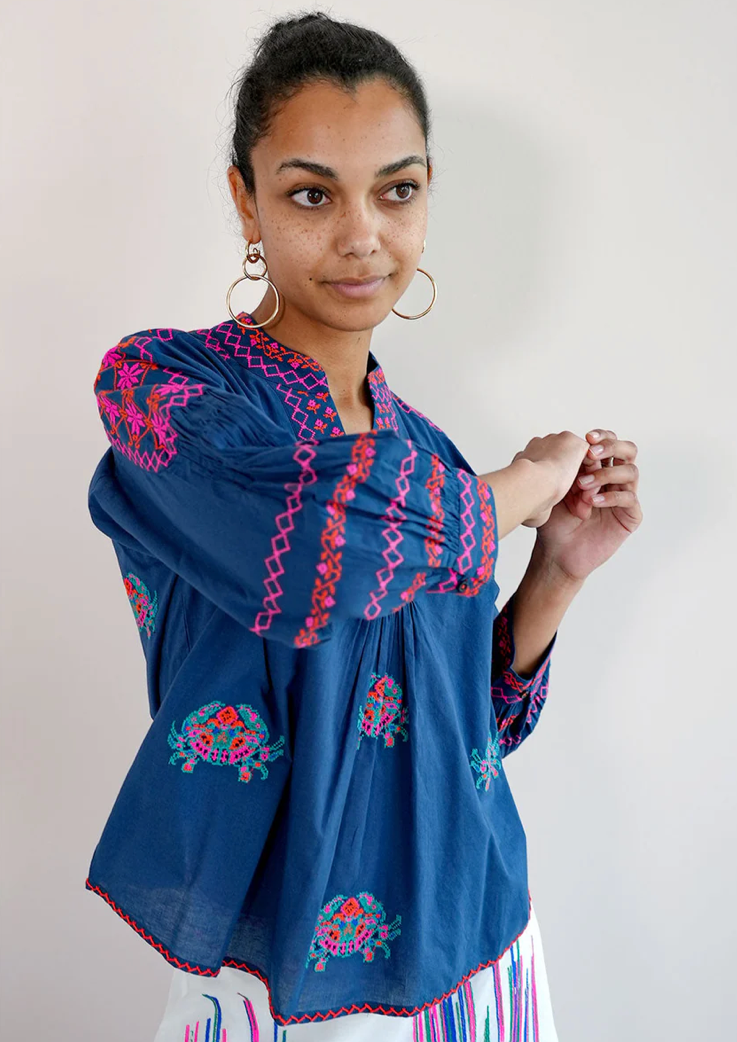 Magnolia Navy Crab Blouse