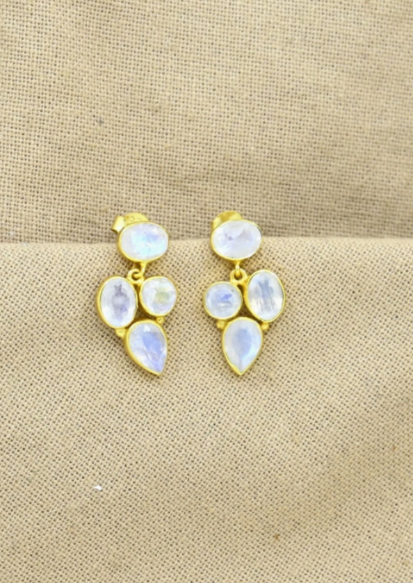 Rainbow Moonstone Cluster Earrings