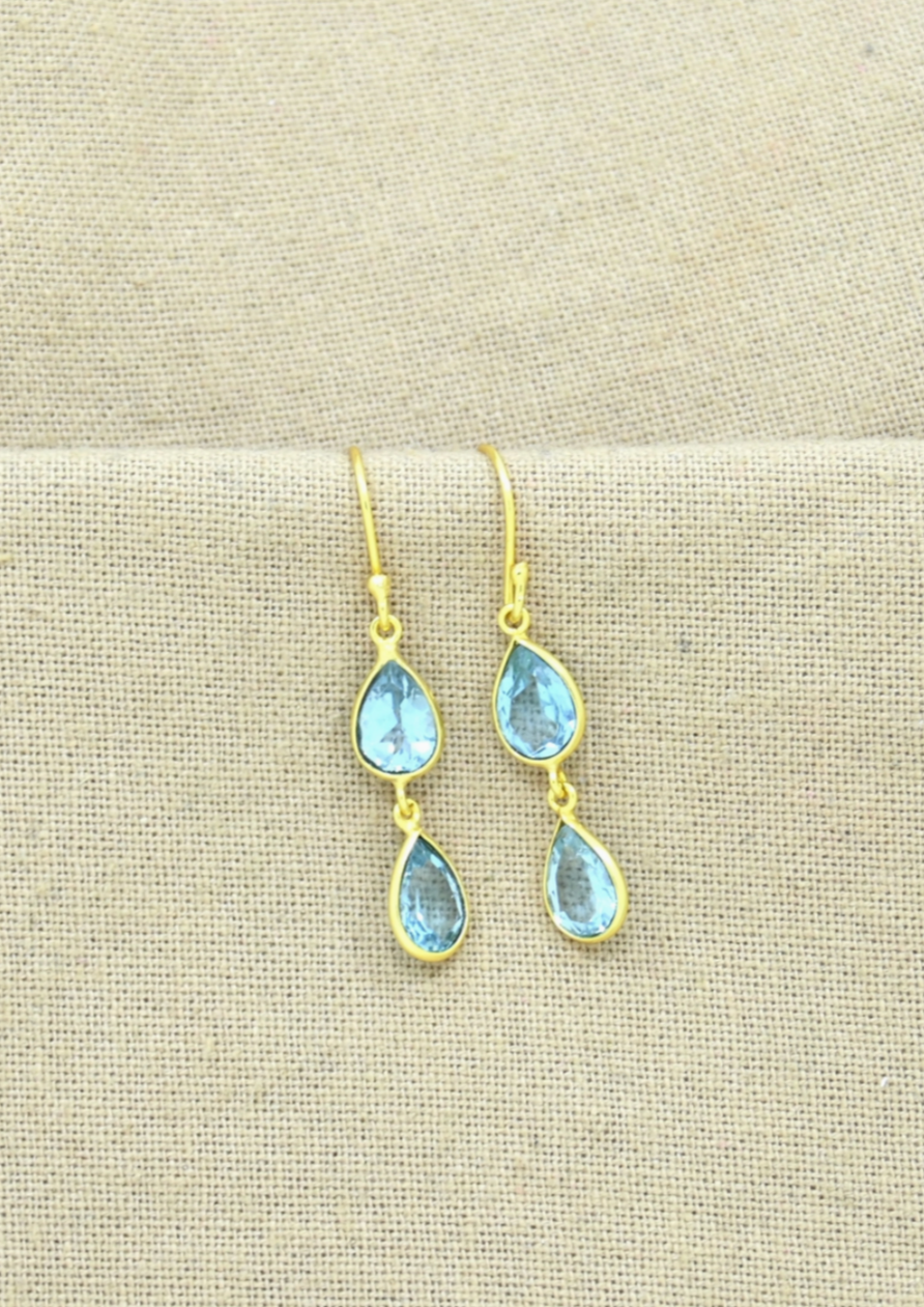 Blue Topaz Double Drop Earrings