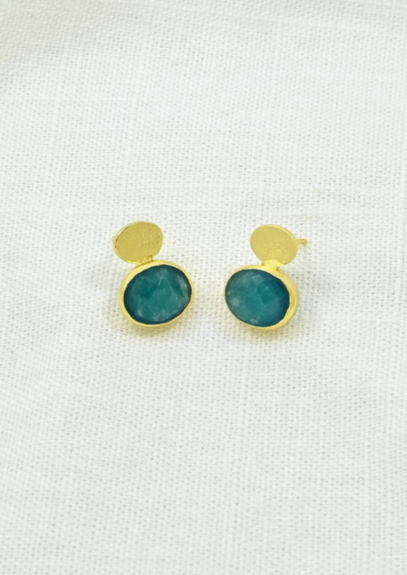 Blue Jade Oval Coin Earrings