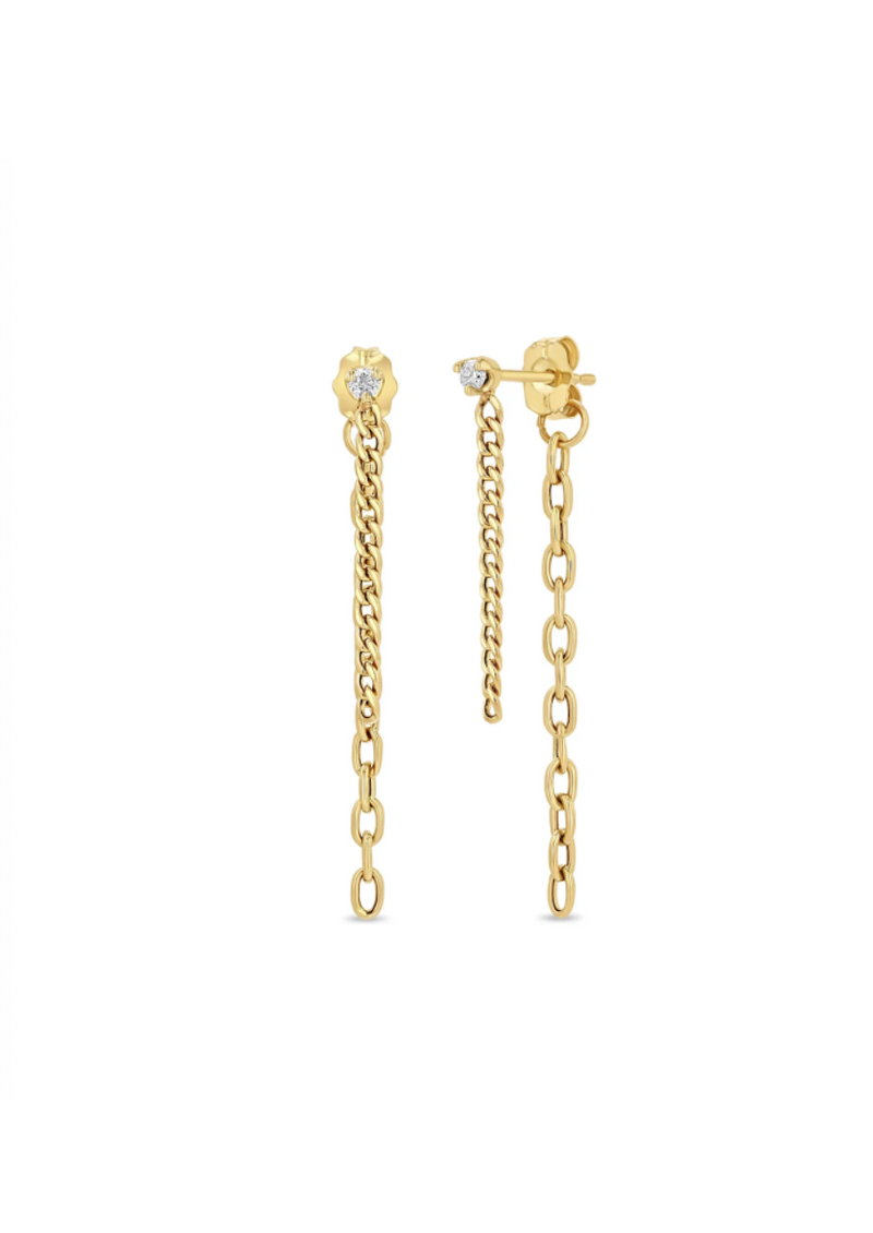 Zoe Chicco Prong Diamond Double Chain Earrings