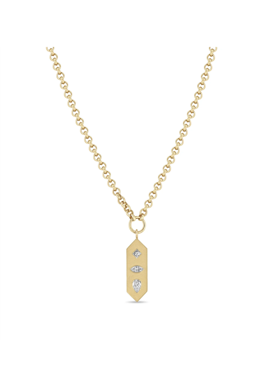 Zoe Chicco Diamond Hexagon Tag Necklace