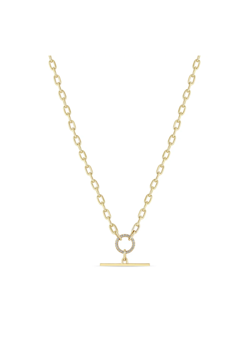 Zoe Chicco 14k Pave Diamond Circle Toggle Necklace