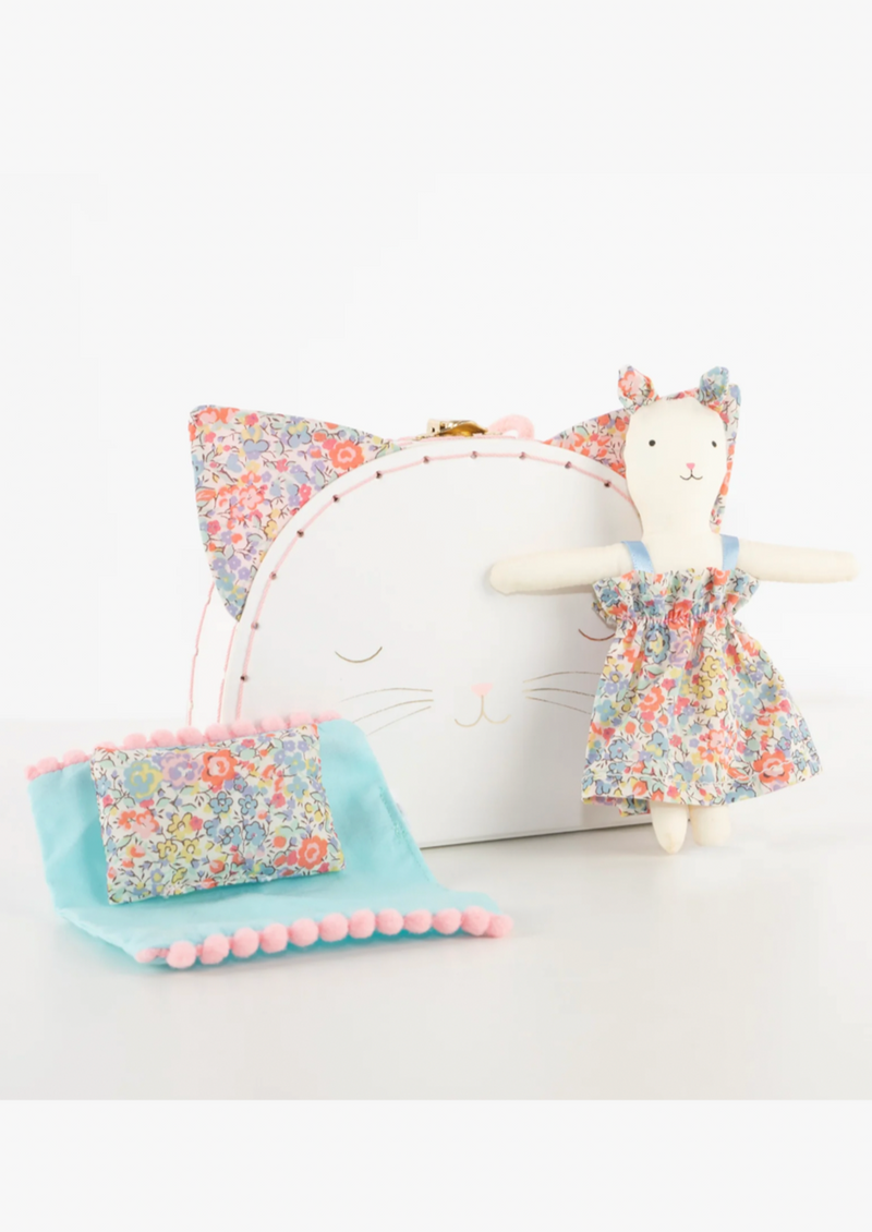 Floral Kitty Mini Suitcase Doll