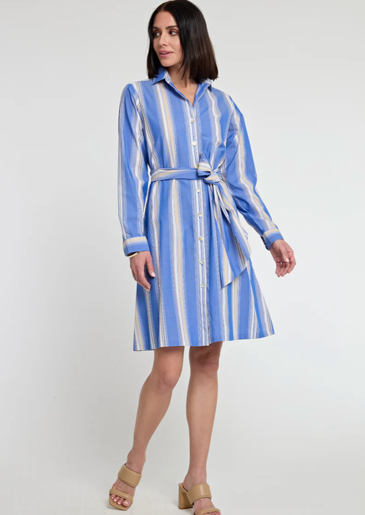 Tamron Long Sleeve Awning Stripe Print Dress