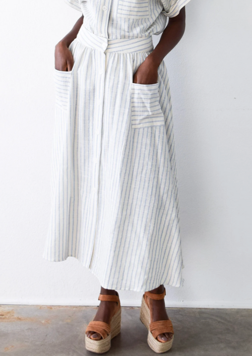 NAW Blue Stripe Button Down Skirt