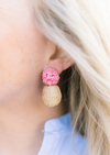 Rattan Ball Earrings Pink