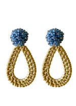 Ava Rattan Blue Teardrop Earrings