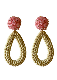 Ava Rattan Pink Teardrop Earrings