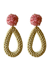 Ava Rattan Pink Teardrop Earrings