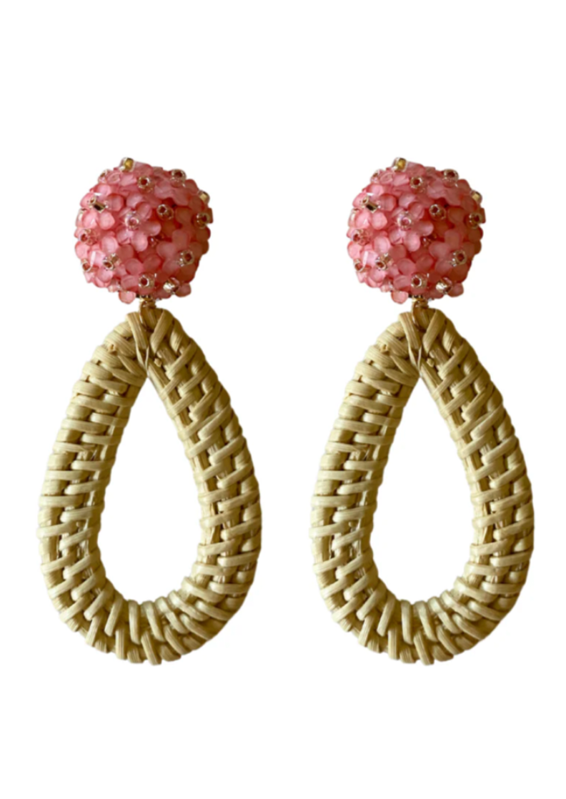 Ava Rattan Pink Teardrop Earrings