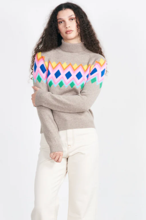 Jumper 1234 Bright Fair Isle Roll Collar Sweater