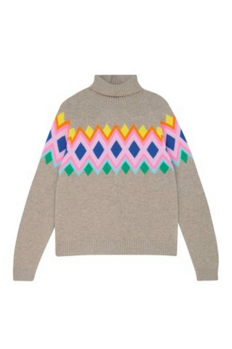 Jumper 1234 Bright Fair Isle Roll Collar Sweater