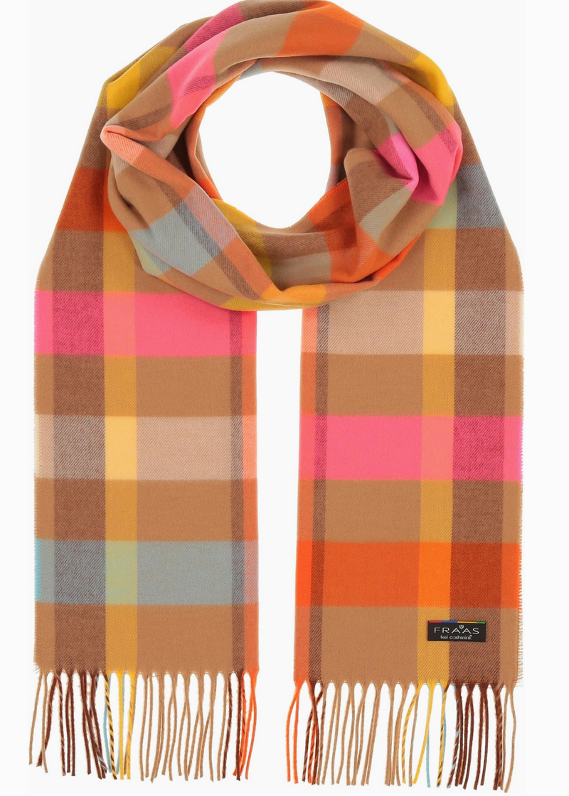 Check Plaid Cashmink Scarf Camel