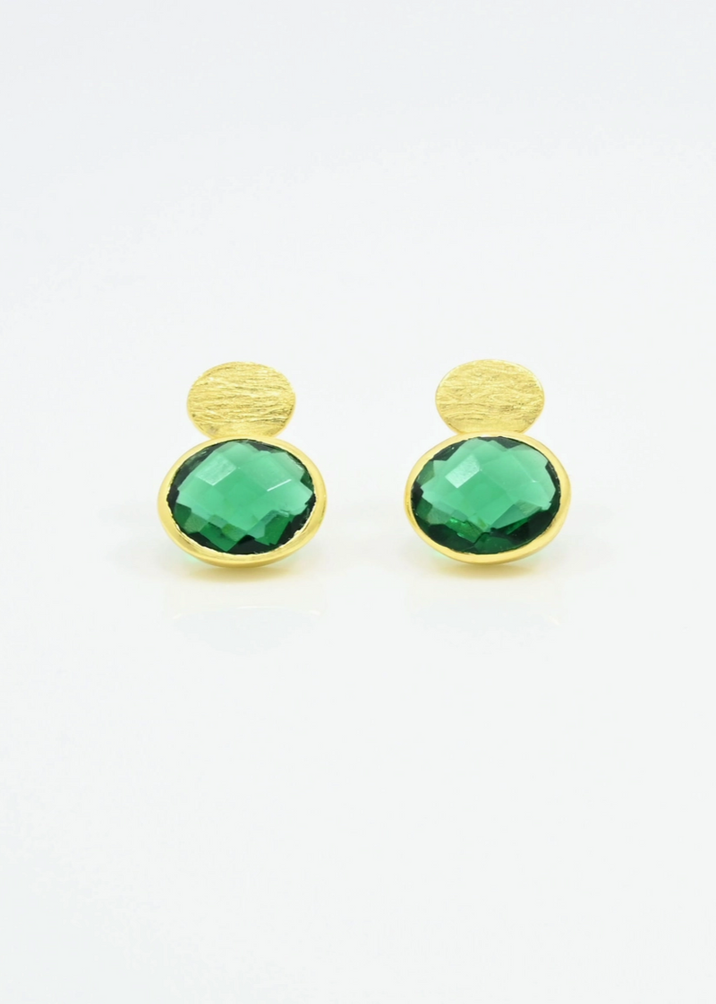 Green Tourmaline Oval Coin Earrings