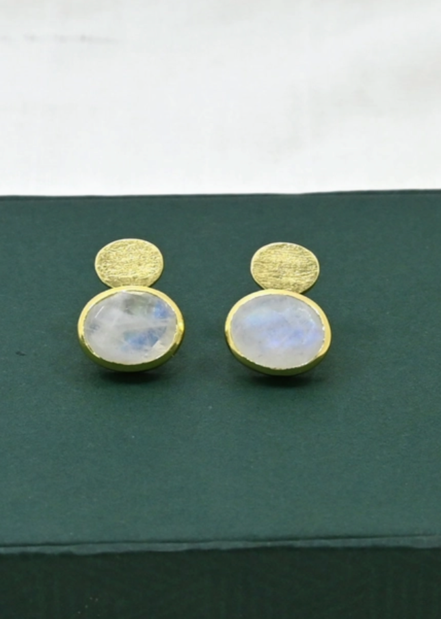 Moonstone Oval Coin Earrings